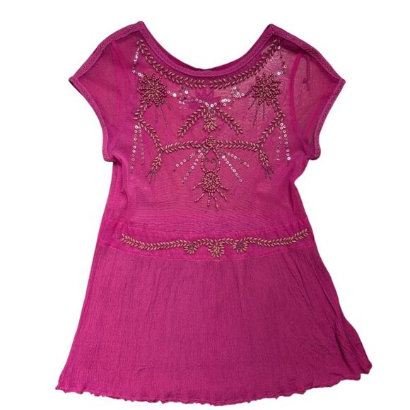 Free People Fuchsia Embellished Sheer Mesh Top Size M Rayon - Picture 9 of 15